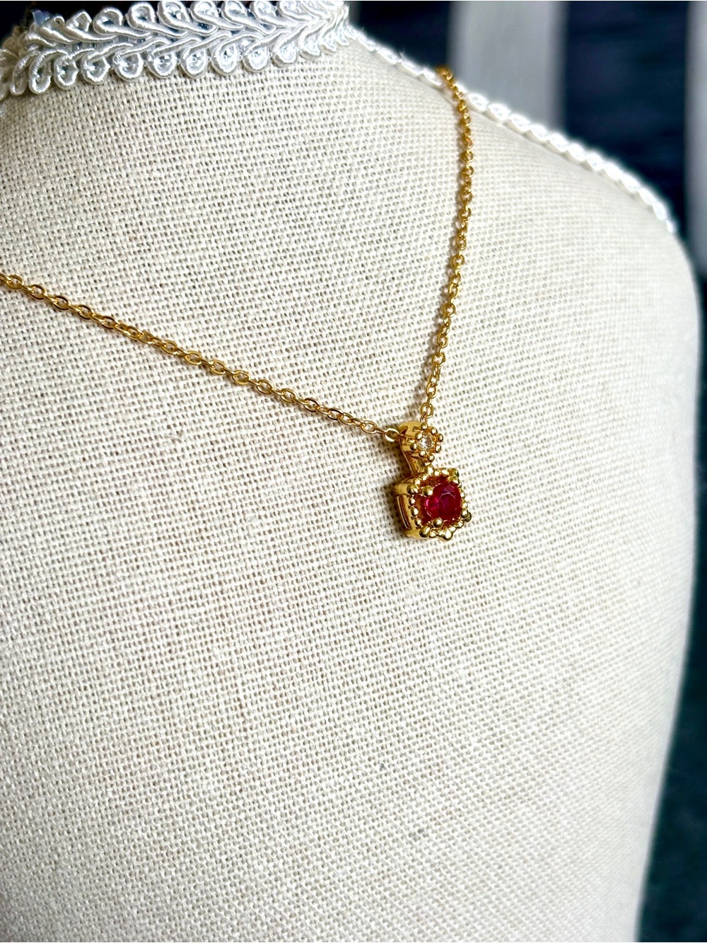 Necklace with Red Gem Pendant - Women Jewelry